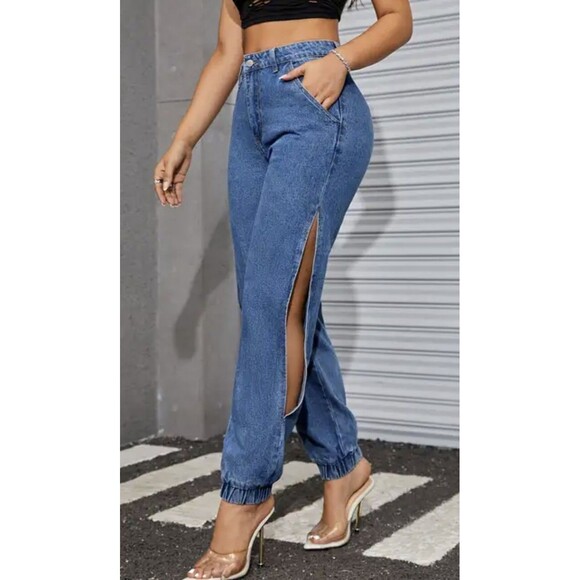 DenimCoLab Size Large Pull-On Denim Jogger w/ Side Split Party Festival Concert - Picture 1 of 6